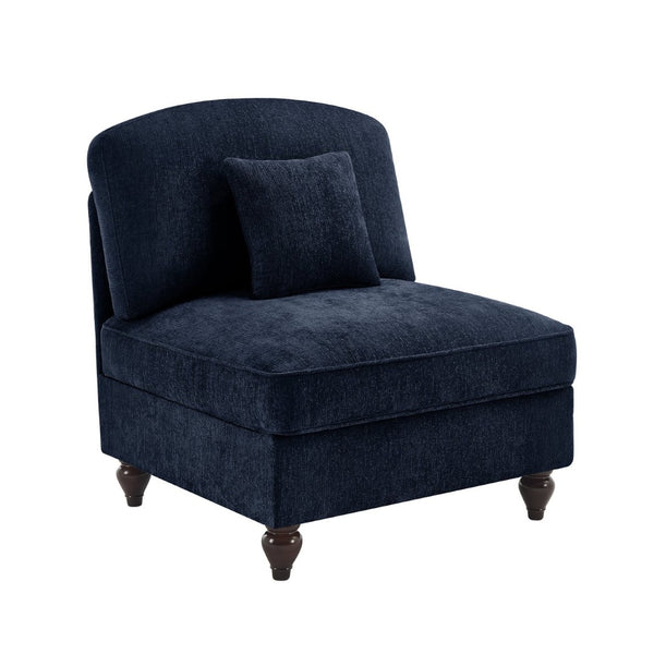 English Elm Armless Chenille Sofa Sculptural Spindle Legs Silver Thread Upholstery Living Room Blue W3041P332625