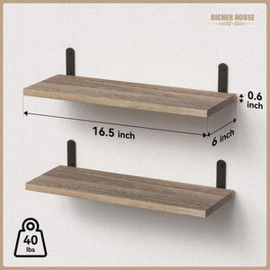 English Elm Rustic Paulownia Wood Shelves Set of 2 — Farmhouse Floating Wall Shelves 16.5" Durable 40lb Capacity W2181P194278