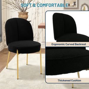 English Elm Black Teddy Upholstered Dining Chairs Set Mid Century Modern with Gold Metal Legs T3609P482844
