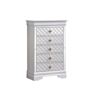 English Elm Verona Pearl White Chest with Dovetail Drawers, Metal Guides, Gold Crystal Handles, Ready-Assembled White 18 L x 33 W x 51 H B078P384068