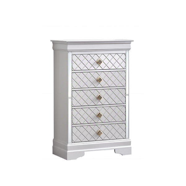 English Elm Verona Pearl White Chest with Dovetail Drawers, Metal Guides, Gold Crystal Handles, Ready-Assembled White 18 L x 33 W x 51 H B078P384068