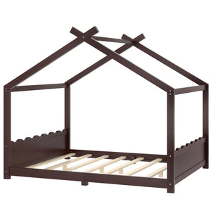 English Elm Queen House Frame Floor Bed Solid Pine Montessori Low Profile Kids Bedroom Espresso W1580P387850