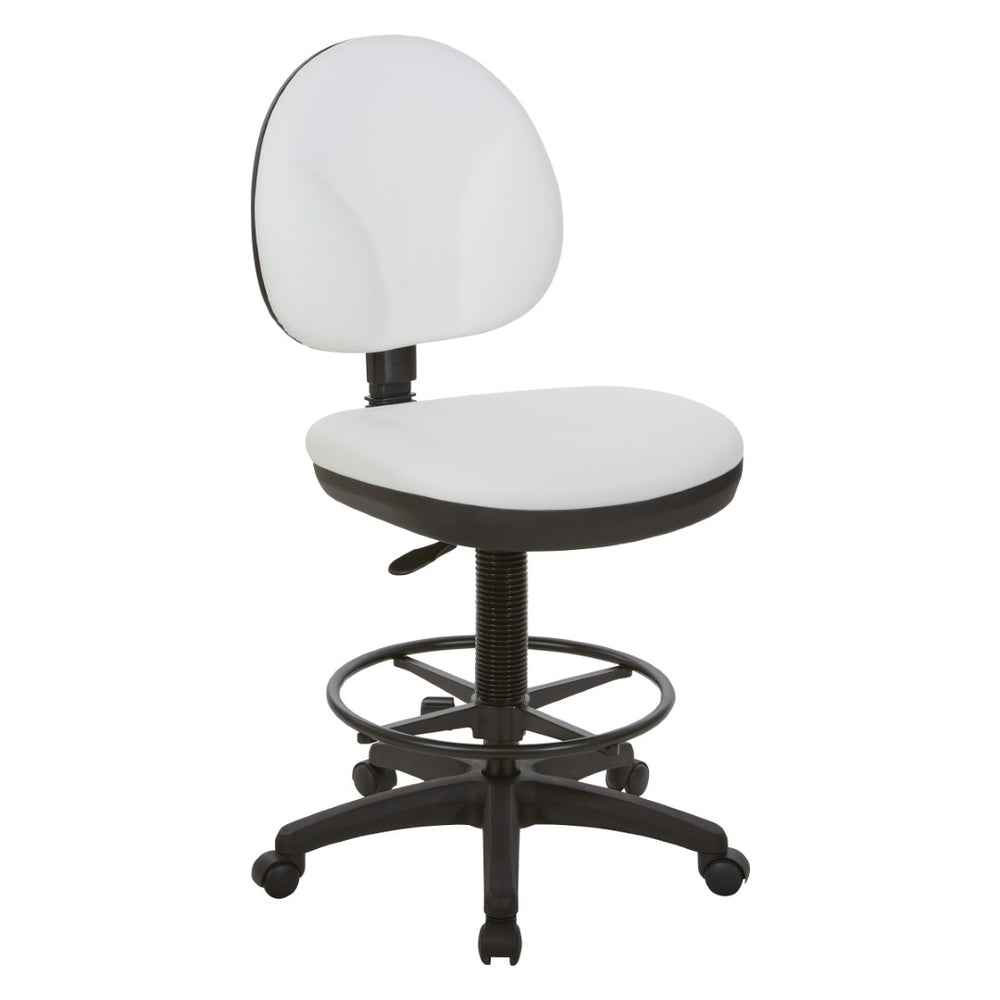 OSP Home Furnishings Sculptured Ergonomic Drafting Chair with Lumbar Support Padded Seat and Adjustable Footring Snow DC550-R101