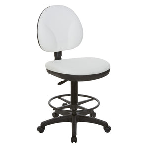 OSP Home Furnishings Sculptured Ergonomic Drafting Chair with Lumbar Support Padded Seat and Adjustable Footring Snow DC550-R101