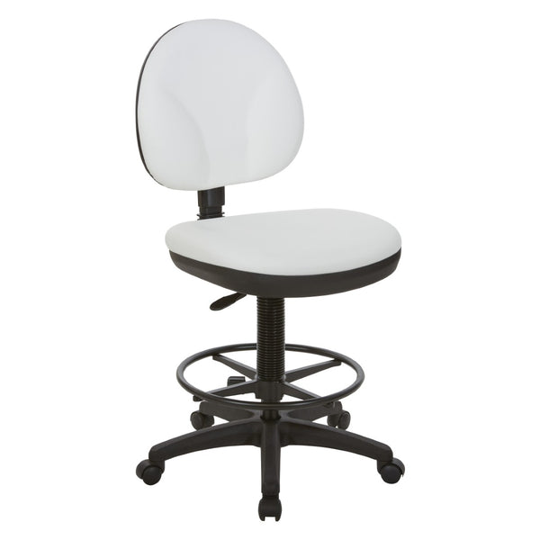 OSP Home Furnishings Sculptured Ergonomic Drafting Chair with Lumbar Support Padded Seat and Adjustable Footring Snow DC550-R101