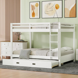 English Elm Wood Queen Size Bunk Bed With Trundle & Ladder – Stylish Space-Saving Solution For All Ages! N7090004008K-GIGA