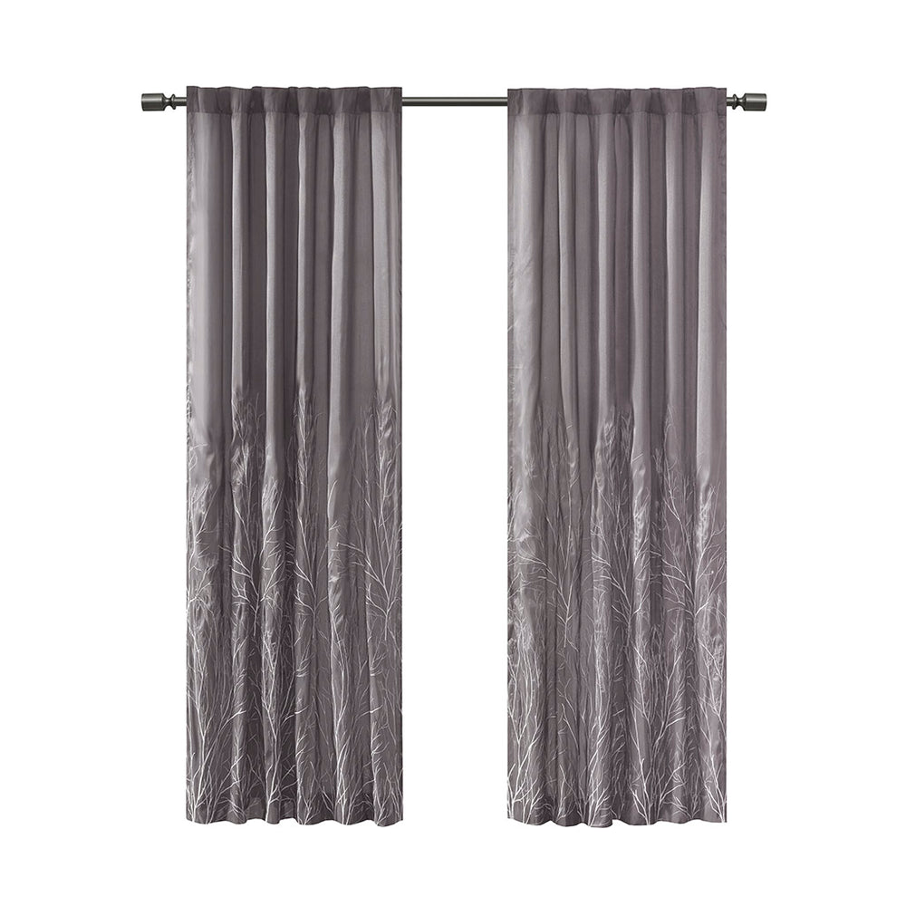 JLA Home Madison Park - Curtain embroidered faux silk panel with lined privacy, tree-branch motif, luxe sheen for elegant rooms Grey MP40-1296