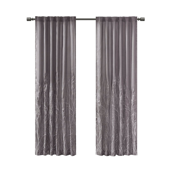 JLA Home Madison Park - Curtain embroidered faux silk panel with lined privacy, tree-branch motif, luxe sheen for elegant rooms Grey MP40-1296
