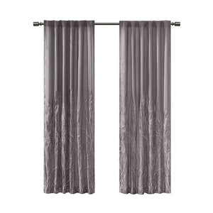 JLA Home Madison Park - Curtain embroidered faux silk panel with tree branch motif, lined for privacy, luxe sheen and drape Grey MP40-1298