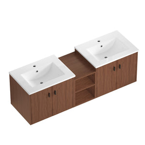 English Elm 60in Reddish Brown Mdf Bathroom Vanity with Soft Close Doors and Versatile Storage W3133S00022