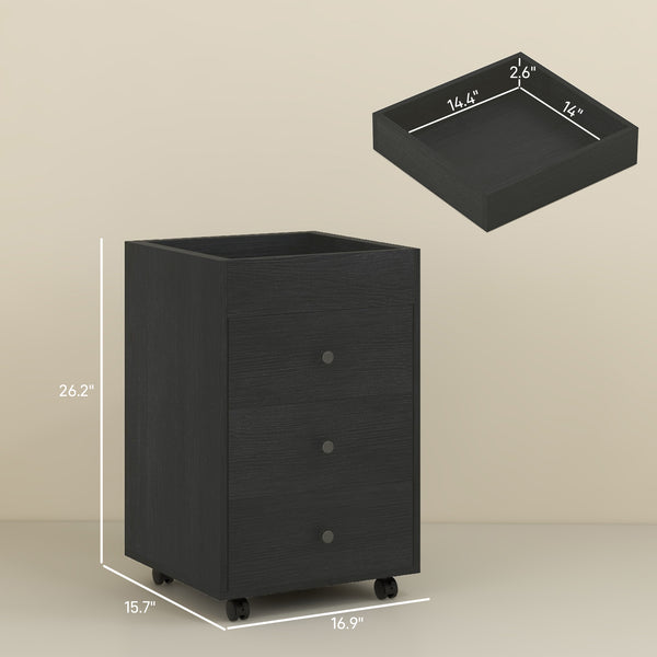 English Elm HOMCOM Mobile 3-Drawer Office Storage Cabinet with Removable Top Tray, Locking Wheels, Space-Saving Design Walnut W2225P217757