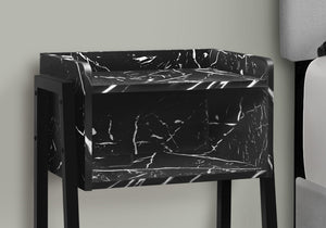 English Elm Accent 2-Tier Side Table with Black Marble-Look Tray Top, Storage Cubby & Adjustable Metal Legs, Modern B2710P219346