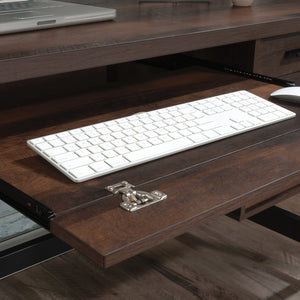 English Elm Computer Desk with Flip-Down Panel and Slide-Out Keyboard Tray, Built-In CPU Storage, Compact Durable Design Brown B356P367788