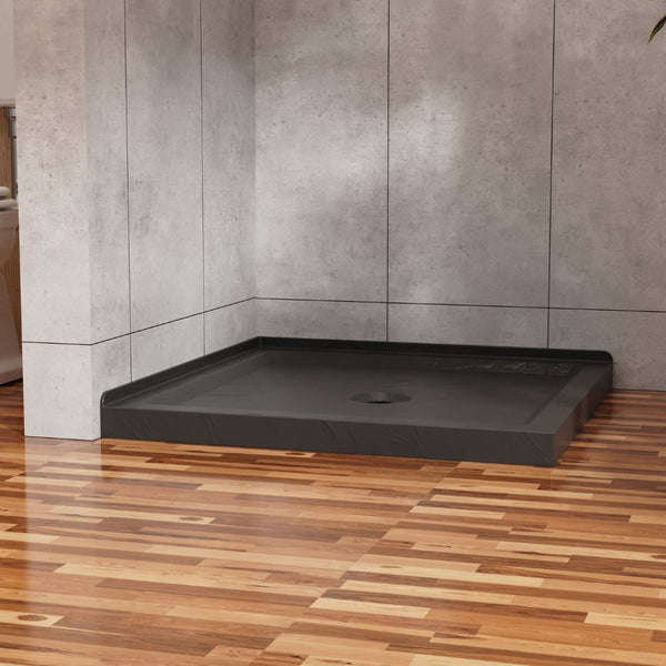 English Elm Goodyo Acrylic Corner Shower Base with Slate Texture Anti-slip Surface Center Drain D163121900