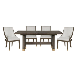 English Elm Modern Griffin 5pc Brown Finish Dining Set with Extendable Sunburst Oak Table, Gold Accent Chairs B011S01462