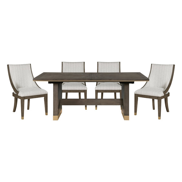 English Elm Modern Griffin 5pc Brown Finish Dining Set with Extendable Sunburst Oak Table, Gold Accent Chairs B011S01462
