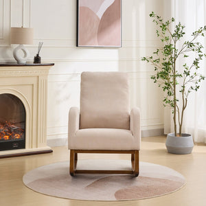 English Elm 27.2"w Wingback Glider Rocker Polyester Nursery Chair with Walnut Rubberwood Base W3188P304600