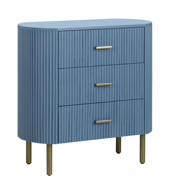 Crestview Collection Denim Blue Fluted Oval Chest: Stylish Storage Solution With Ribbed Panels & Chic Brass Legs Blue Solid Wood Cvfdr1304