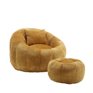 English Elm UNITED Cloud-Luxe Chenille Memory Foam Bean Bag Chair with Ottoman and Pillow for Ultimate Comfort Yellow W1568P361698