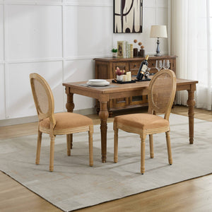 English Elm A&A French Style Solid Wood Dining Chair with Antique Paint, Linen Rattan Back, Plush Cushioning W1143P323325 W1143P323325