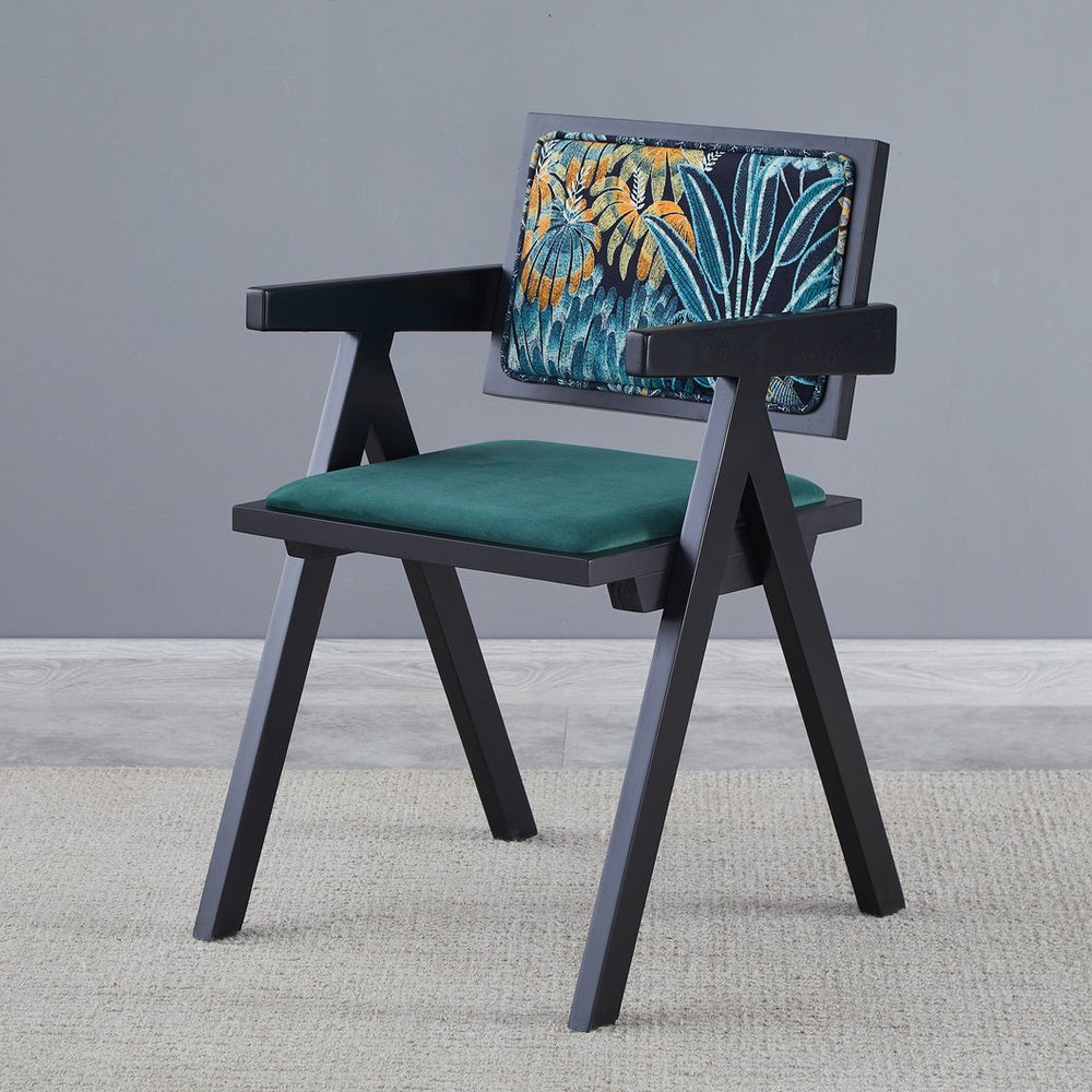 English Elm 2 Elegant Black Rubberwood Dining Chairs With Armrests - Medieval Style, Comfortable Rattan Seats W2720P237608