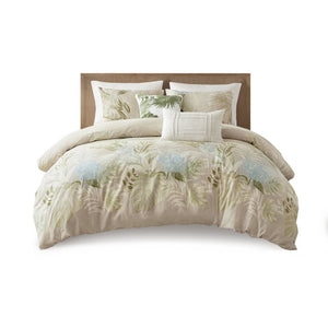 English Elm 5-piece King Cotton Dobby Duvet Set Tropical Botanical Print Coastal Bedroom B035P463276