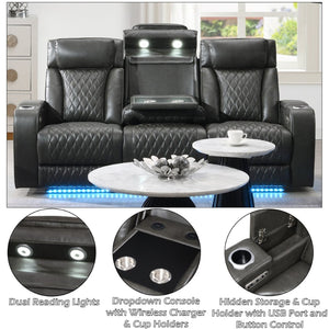 English Elm Taddeo Power Reclining Sofa with Led Lighting Usb Ports and Wireless Charging Pad B2726P435904