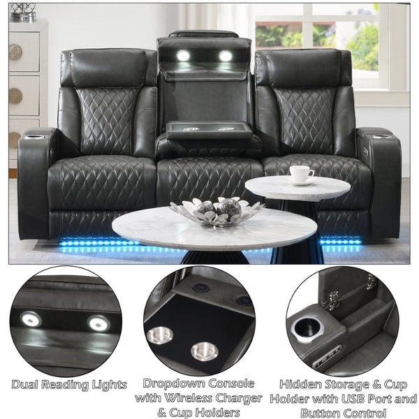 English Elm Taddeo Power Reclining Sofa with Led Lighting Usb Ports and Wireless Charging Pad B2726P435904