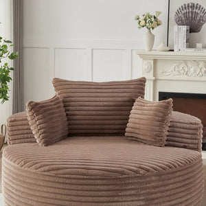 English Elm 55''l 55'l Faux Rabbit Fur Barrel Swivel Chair Cozy 360 Rotation Lounge Seat for Bedroom Brown W834S00593