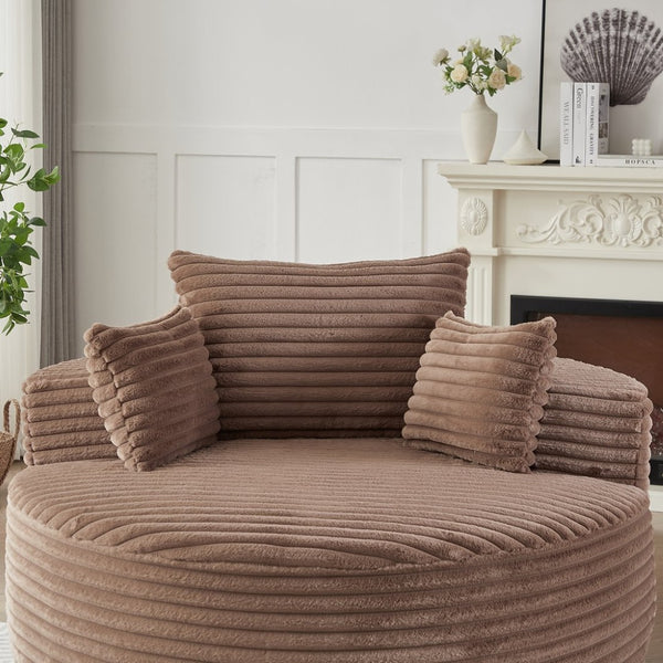 English Elm 55''l 55'l Faux Rabbit Fur Barrel Swivel Chair Cozy 360 Rotation Lounge Seat for Bedroom Brown W834S00593