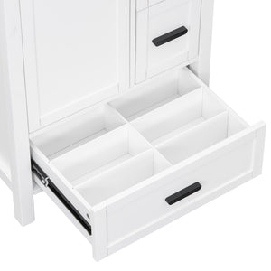 English Elm Modern 24 Inch Bathroom Vanity Solid Wood Cabinet with Ceramic Sink and Soft Close Storage White N729P292859K