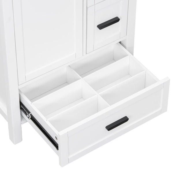 English Elm Modern 24 Inch Bathroom Vanity Solid Wood Cabinet with Ceramic Sink and Soft Close Storage White N729P292859K