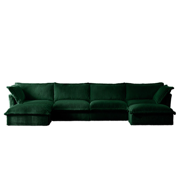 English Elm Slipcovered U-Shape Sectional Sofa - Cozy Cloud Couch With Removable Green Corduroy Covers & Big Pillows For Ultimate Comfort W3041S00086-GIGA