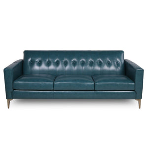 English Elm Mid-Century Tufted Leather Sofa with Brushed Rose Gold Legs, High-Resilience Foam & Durable Coil Support Turquoise B193P200147