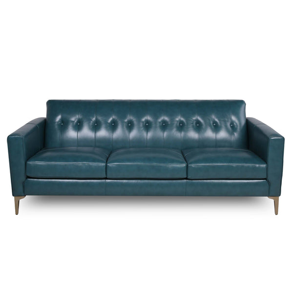 English Elm Mid-Century Tufted Leather Sofa with Brushed Rose Gold Legs, High-Resilience Foam & Durable Coil Support Turquoise B193P200147