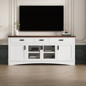 English Elm Christopher Knight Home® - Modern White 67" TV Console with Walnut Top, 4 Doors, 3 Drawers & Adjustable Shelves Storageelligent N779P296233W
