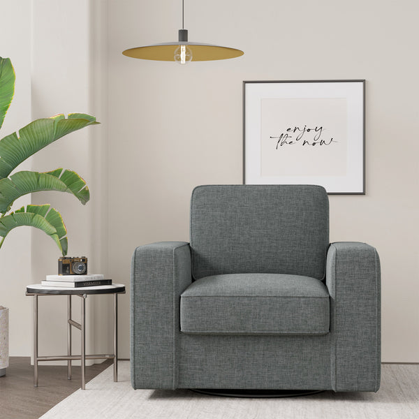 English Elm 360 360 Rotation Swivel Accent Chair Gray Linen Upholstered Wide 36" Mid-Century Ergonomic Sofa Seat Comfortable Modern Home Office Lounge T3950P387638