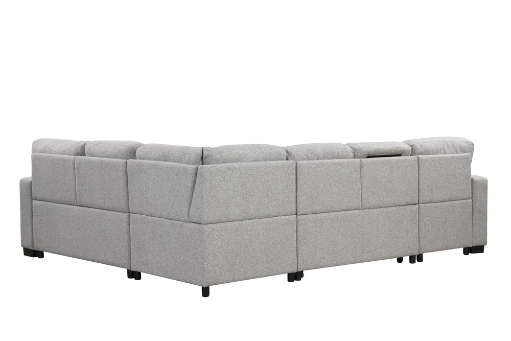 English Elm Cairo Modern Gray Sectional With Pullout Sleeper, Storage Chaise, Usb Ports & Bookcase Armrests B009S01660