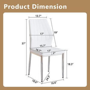 English Elm Set of 6 ergonomic dining chairs with shell-pattern back, 37" height, breathable tech fabric, sturdy metal legs and adjustable anti-slip feet for stable, comfortable seating during meals White+Silver W1151P359610