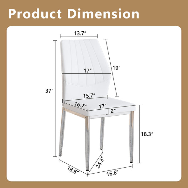 English Elm Set of 4 Brown Shell-Pattern Dining Chairs with Ergonomic Tech Fabric, Sturdy Metal Legs, 37" White+Silver W1151P359609