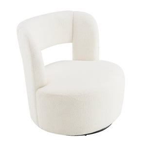 English Elm Swivel Teddy Fabric Barrel Chair with 360° Base, Plush Upholstery, Durable Plywood Frame, Cozy Seating Cream W2671P230454