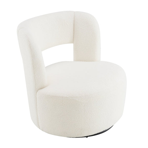 English Elm Swivel Teddy Fabric Barrel Chair with 360° Base, Plush Upholstery, Durable Plywood Frame, Cozy Seating Cream W2671P230454