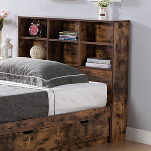 English Elm Twin Reclaimed Barnwood Bookcase Headboard with Six Shelves, 3 Adjustable, Rounded Top Panel, Durable B107P243250