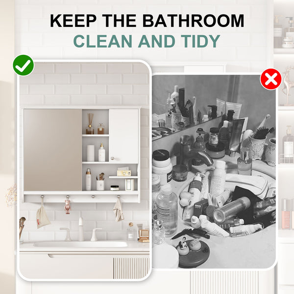 English Elm 36 Inch Wall Mounted Medicine Cabinet with HD Mirror, Adjustable Shelves, Towel Hooks, Modern Style White N710P254924K