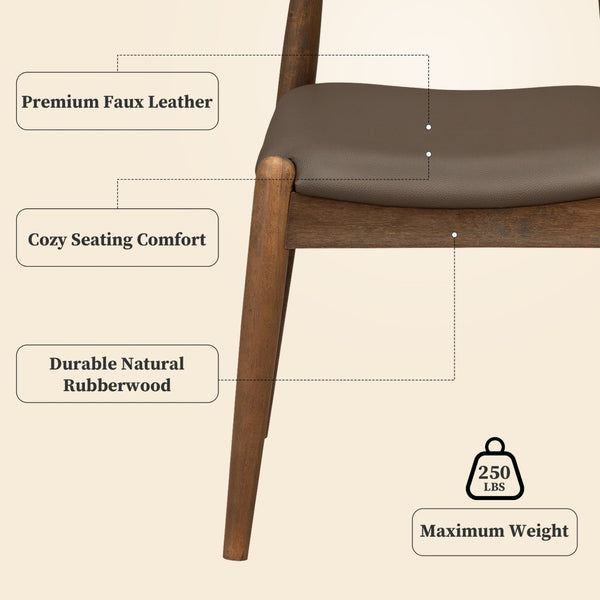English Elm [video] 5-piece Mid-century Dining Set Rubberwood Frame Faux Leather Ergonomic Chairs Brown,Walnut N759S006011D