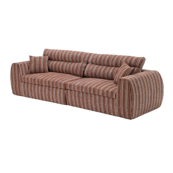 English Elm Chenille Stripe Velvet Sofa Three Seat Minimalist Upholstered Couch for Living Room Mahogany,Red+Brown W5532S00013