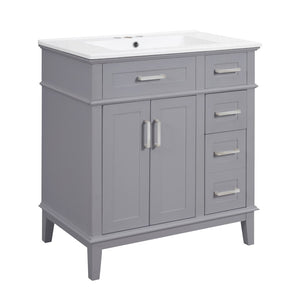 English Elm 30" Freestanding Bathroom Vanity Ceramic Sink Soft Close Cabinet Gray Wood Frame Grey N729P427118E
