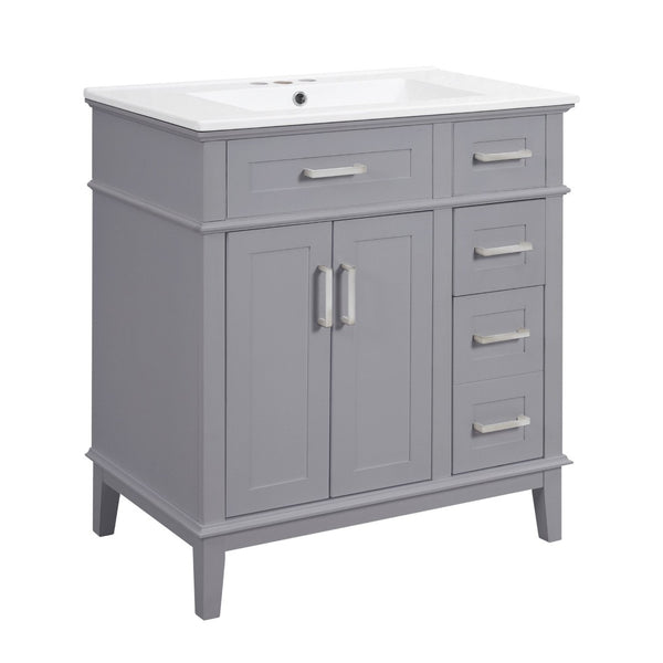 English Elm 30" Freestanding Bathroom Vanity Ceramic Sink Soft Close Cabinet Gray Wood Frame Grey N729P427118E