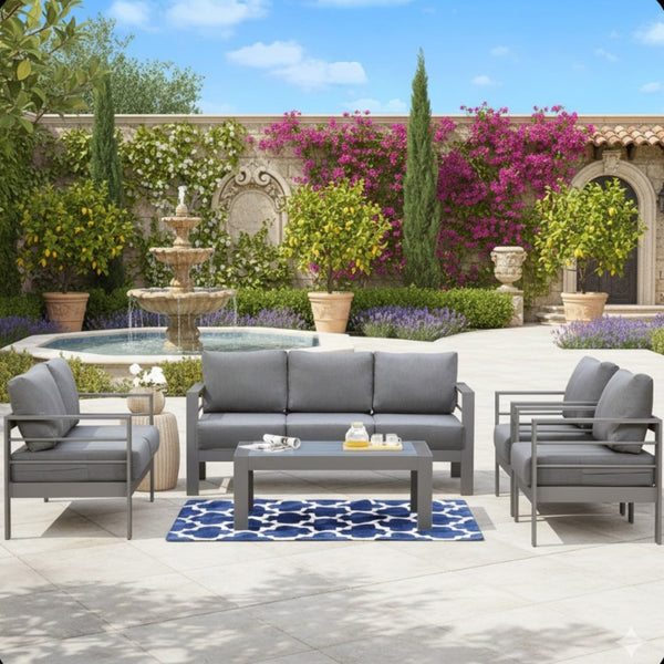 English Elm 5-piece Rust-proof Aluminum Outdoor Sectional Set with Wpc Table for Patio Hosting B082S00088