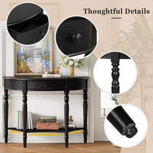 English Elm Trexm Farmhouse Half Moon Entryway Console with Drawer Open Shelf Pine Legs Black N715P383795B